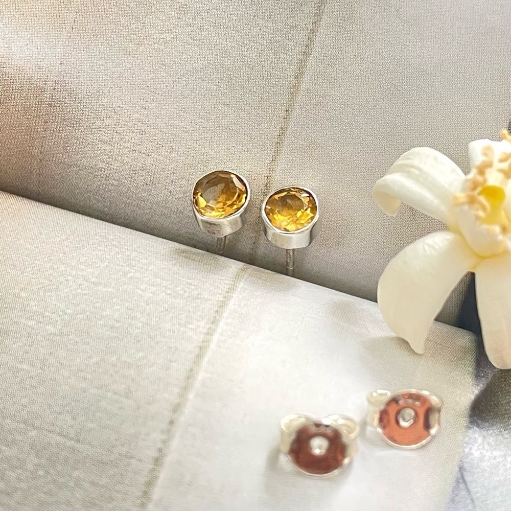 925 Sterling Silver, Citrine Studs V I B E S